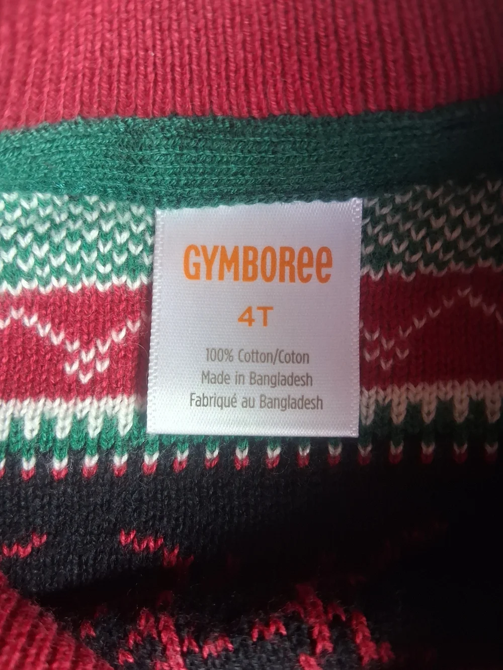 Kids 4T Gymboee Red & Green Reindeer Tree Snowflake 100% Cotton Holiday Sweater